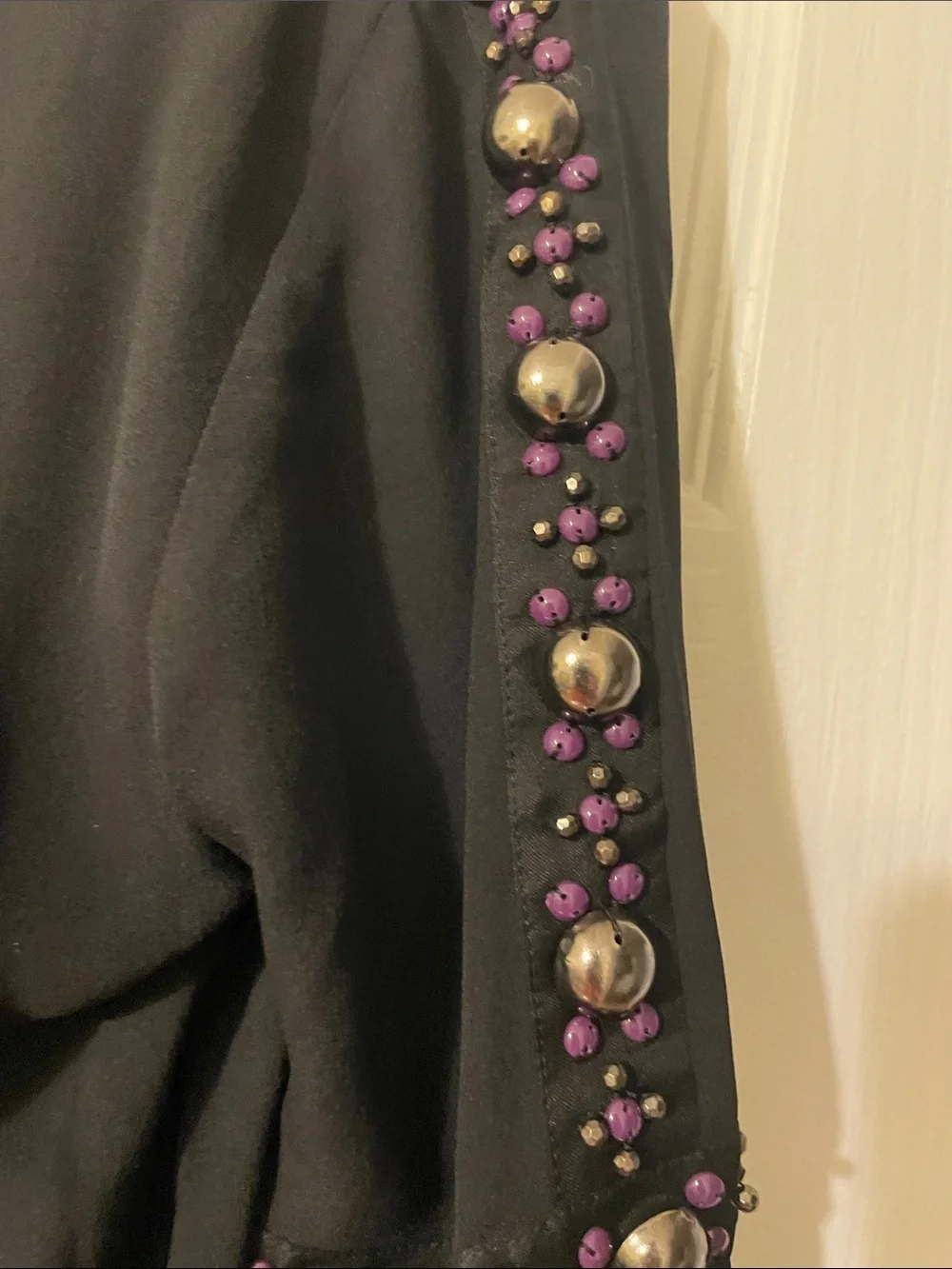 Tory Burch Black Peplum Blouse with Beaded Trim